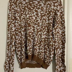 Brown and White Leopard Print Women's Sweater